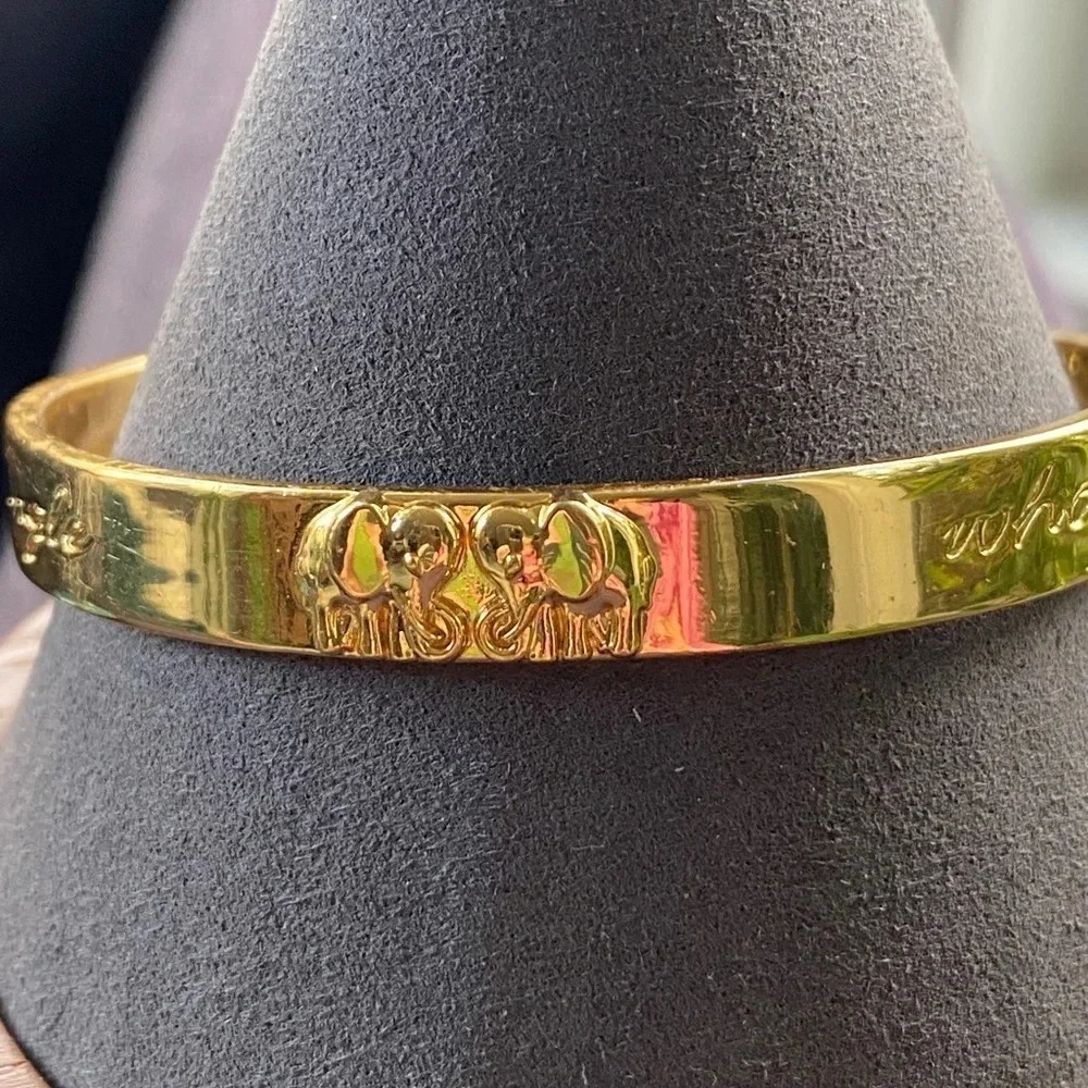 Lilly Pulitzer Gold Tone Lucky Elephant Jungle Bangle 7”